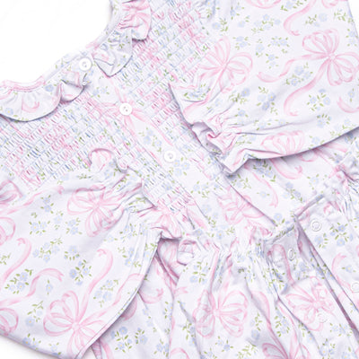 Silken Petals Elastic Smocked Ruffle Romper, Blue