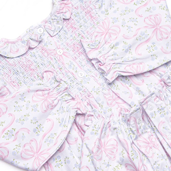 Silken Petals Elastic Smocked Ruffle Romper, Blue