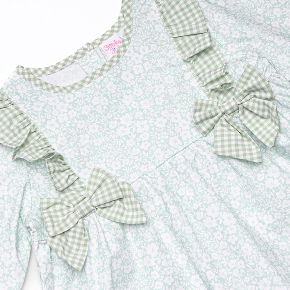 Garden Gate Gingham Side Tie Ruffle Legging Set, Green