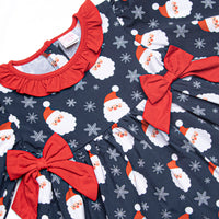 Seasonal Snowfall Ruffle Neck Side Tie Dress, Navy