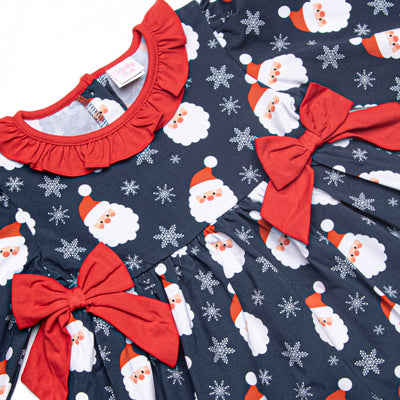 Seasonal Snowfall Ruffle Neck Side Tie Dress, Navy