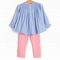 Bows in a Row Smocked Legging Set, Pink