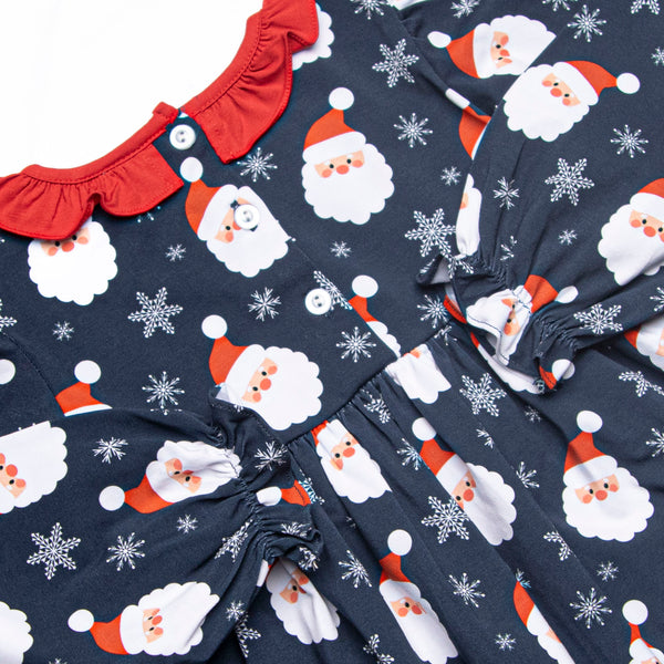 Seasonal Snowfall Ruffle Neck Side Tie Dress, Navy