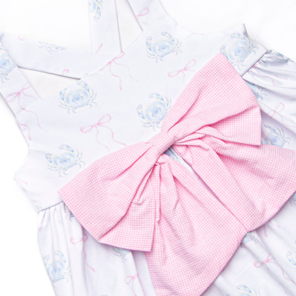 Blue Crab Bows Dress, Pink