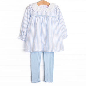 Powder Blue Pinstripe Legging Set, Blue