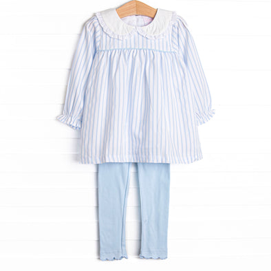 Powder Blue Pinstripe Legging Set, Blue