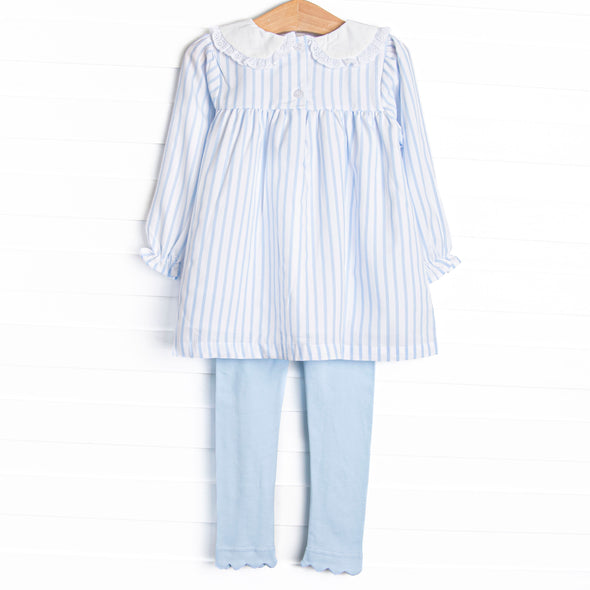 Powder Blue Pinstripe Legging Set, Blue