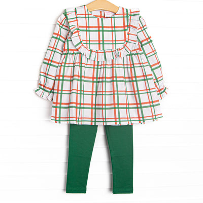 Poinsettia Plaid Ruffle Legging Set, Red