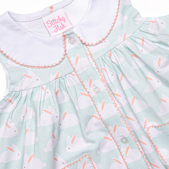 Bunny Hop Button Dress, Mint