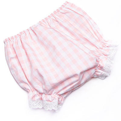 Bleu: Louise Applique Diaper Set, Pink Check
