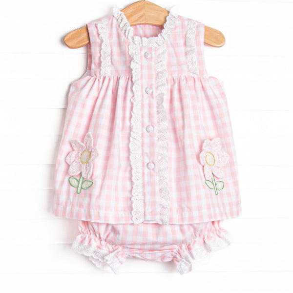 Bleu: Louise Applique Diaper Set, Pink Check