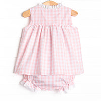 Bleu: Louise Applique Diaper Set, Pink Check