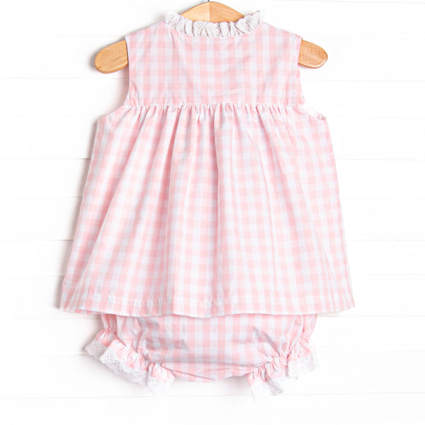 Bleu: Louise Applique Diaper Set, Pink Check