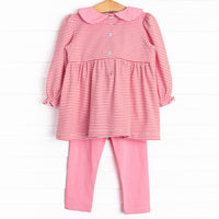 Yours Truly Collared Smocked Legging Set, Red