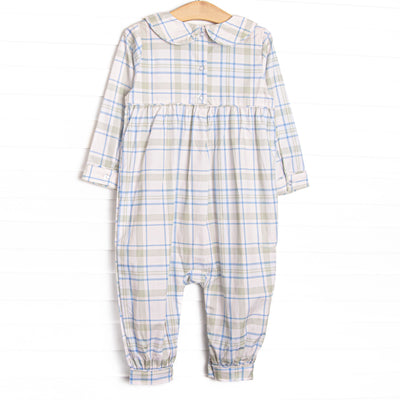 Sage and Sky Plaid Long Romper, Green