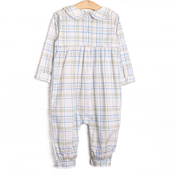 Sage and Sky Plaid Long Romper, Green