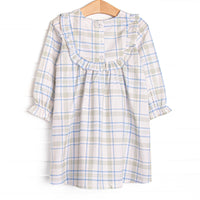 Sage and Sky Plaid Long Sleeve Ruffle Dress, Green