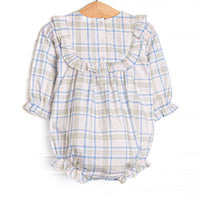 Sage and Sky Plaid Long Sleeve Ruffle Bubble, Green