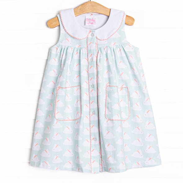 Bunny Hop Button Dress, Mint