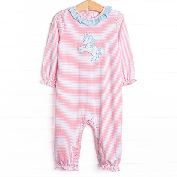 Prancin' Pony Applique Romper, Pink Stripe