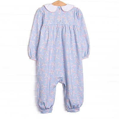 Wrapped in Ribbons Collared Romper, Blue