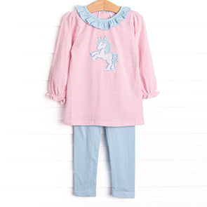 Prancin' Pony Applique Legging Set, Pink Stripe
