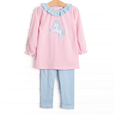 Prancin' Pony Applique Legging Set, Pink Stripe