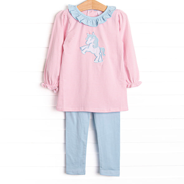 Prancin' Pony Applique Legging Set, Pink Stripe