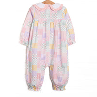 Quilted Colors Ruffle Collar Romper, Pink