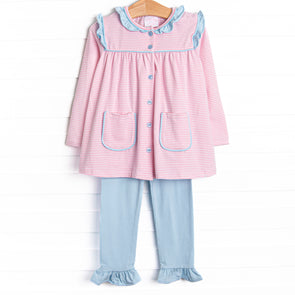 Everyday Play Ruffle Legging Set, Blue and Pink Stripe