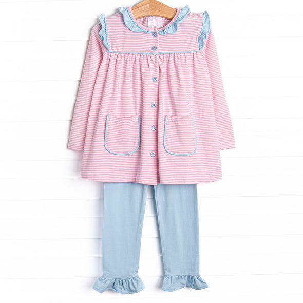 Everyday Play Ruffle Legging Set, Blue and Pink Stripe