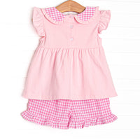 Sit, Stay, Play Applique Ruffle Short Set, Pink