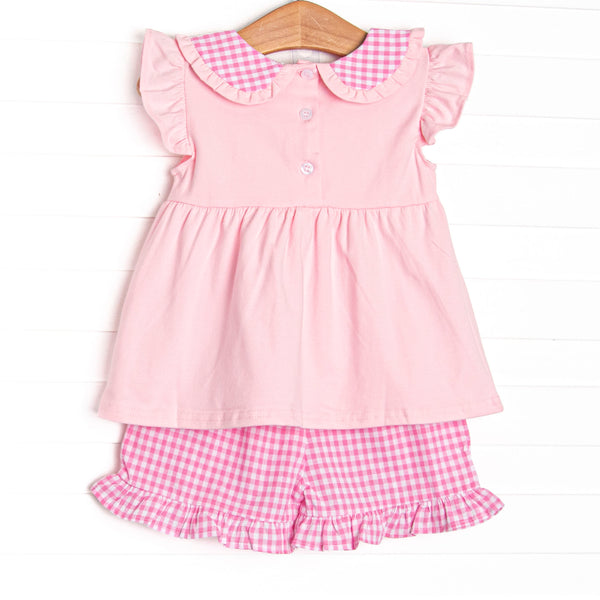 Sit, Stay, Play Applique Ruffle Short Set, Pink