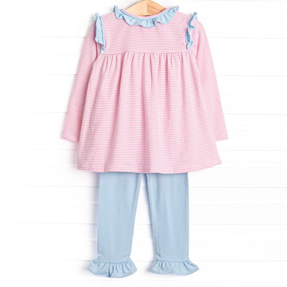 Everyday Play Ruffle Legging Set, Blue and Pink Stripe
