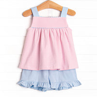Styled in Stripes Ruffle Short Set, Pink