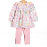 Quilted Colors Ruffle Collar Pocket Legging Set, Pink