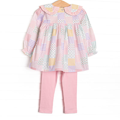 Quilted Colors Ruffle Collar Pocket Legging Set, Pink