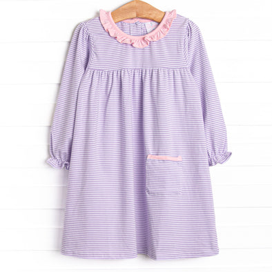Leighton Long Sleeve Dress, Light Pink and Purple Stripe
