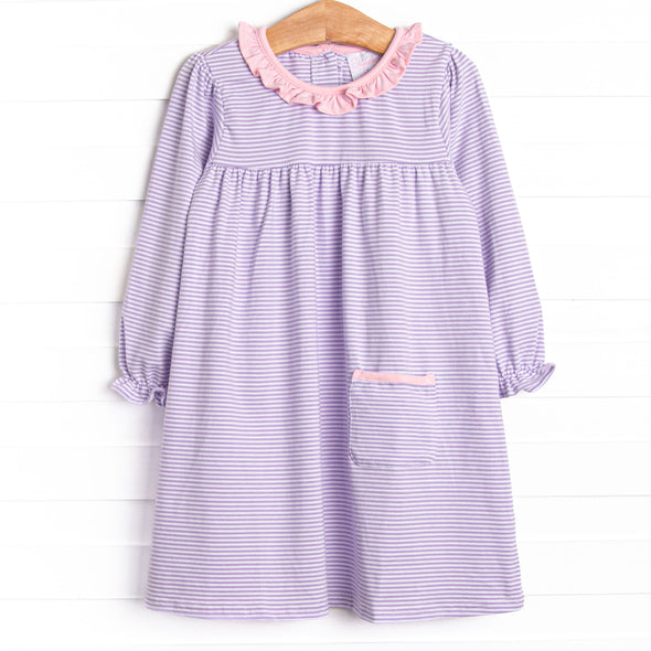 Leighton Long Sleeve Dress, Light Pink and Purple Stripe
