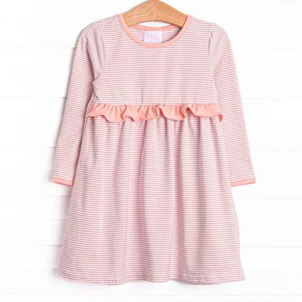 Sophia Ruffle Dress, Dusty Rose Stripe