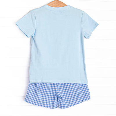 Sit, Stay, Play Applique Short Set, Blue