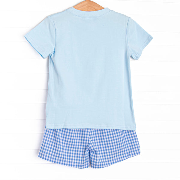 Sit, Stay, Play Applique Short Set, Blue