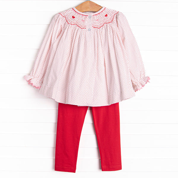 Galentine's Day Smocked Legging Set, Red