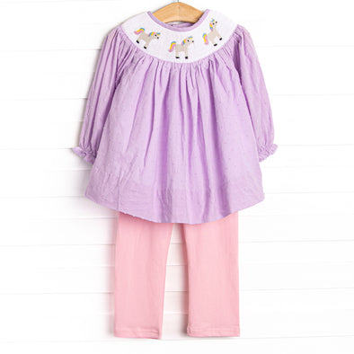 Prancin' Pony Smocked Legging Set, Purple