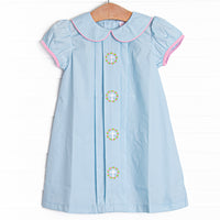 He is Risen Embroidered Dress, Blue