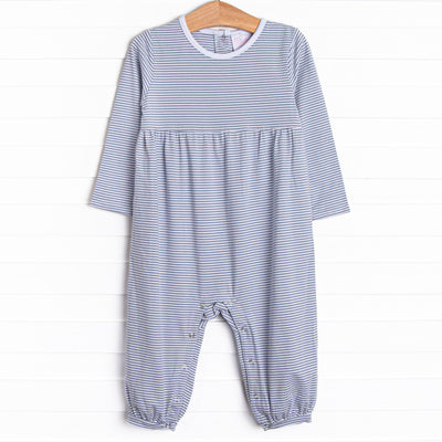  The Romper features long sleeves, snaps in the stride to make changing a breeze, and soft knit material. 