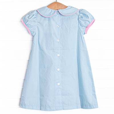 He is Risen Embroidered Dress, Blue
