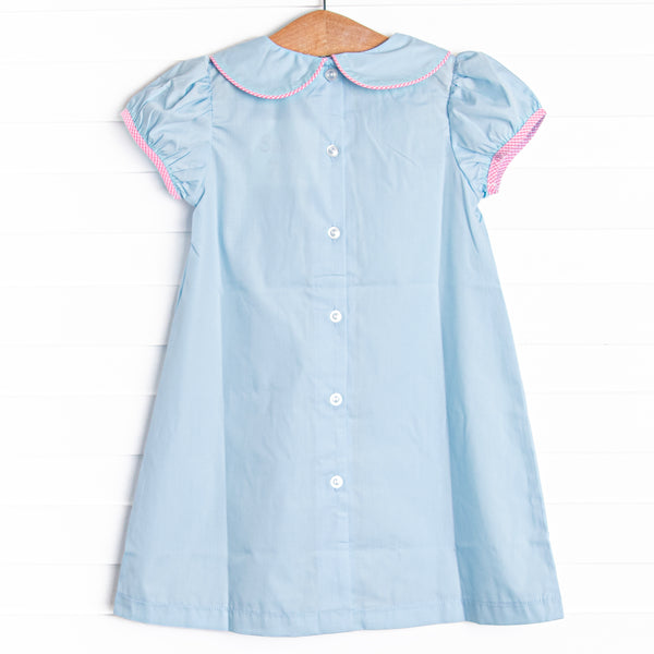 He is Risen Embroidered Dress, Blue