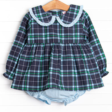 Campbell Long Sleeve Diaper Set, Navy Plaid