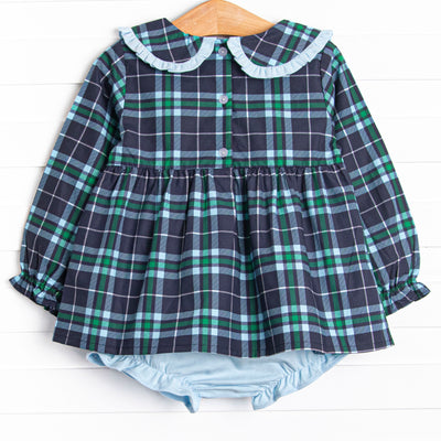 Campbell Long Sleeve Diaper Set, Navy Plaid